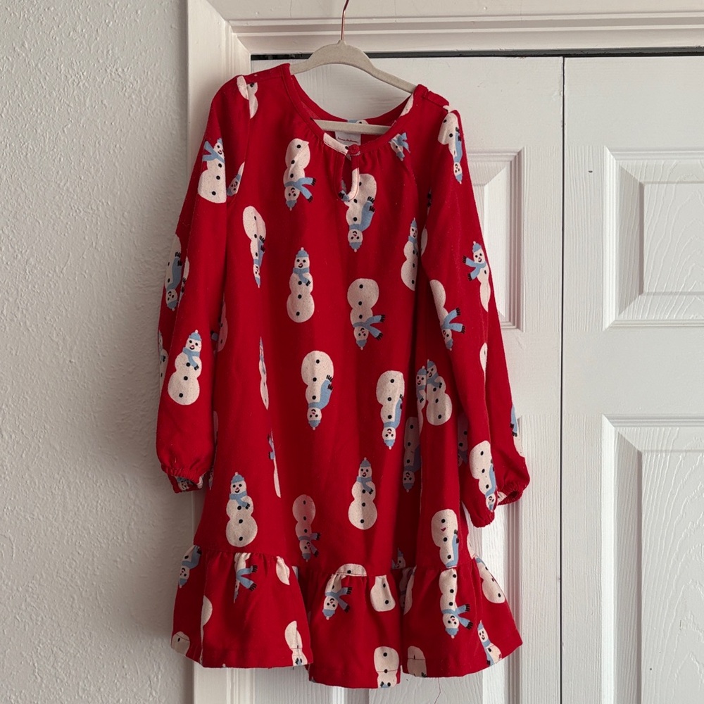 Hanna Andersson Red Snowman Christmas Winter Flannel Nightgown Pajama Dress
